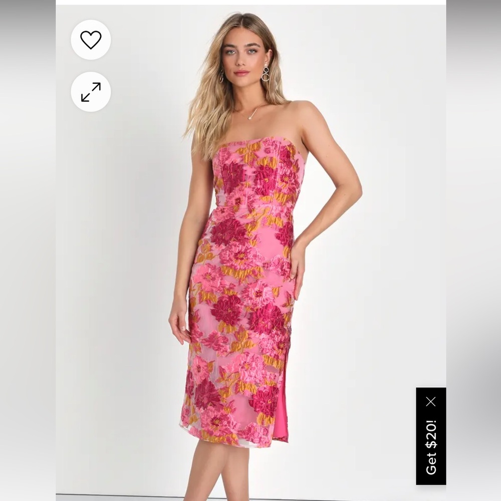 Lulus Event Pink Jacquard Strapless Bustier Midi Dress